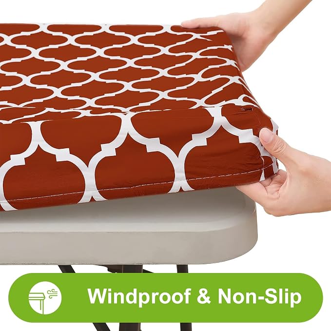 Smiry Picnic Fitted Table Cover, 8 Foot Flannel Backed Vinyl Tablecloth | Waterproof Elastic Stretch Table Cloth, Wipeable Plastic Tablecloth for Camping, Indoor & Outdoor (Rust, 30" x 96")