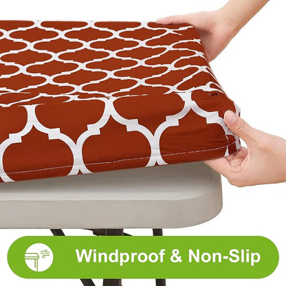 Smiry Picnic Fitted Table Cover, 8 Foot Flannel Backed Vinyl Tablecloth | Waterproof Elastic Stretch Table Cloth, Wipeable Plastic Tablecloth for Camping, Indoor & Outdoor (Rust, 30" x 96")