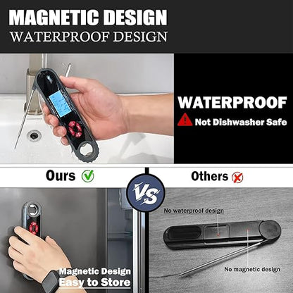 3 in 1 Meat Thermometer Digital with Beer Bottle Opener, Built-in a Kitchen Timer. Waterproof, Large Backlit Screen, Perfect Kitchen Accessories,BBQ Grill Cooking Gifts for Men,Fathers Day Gift