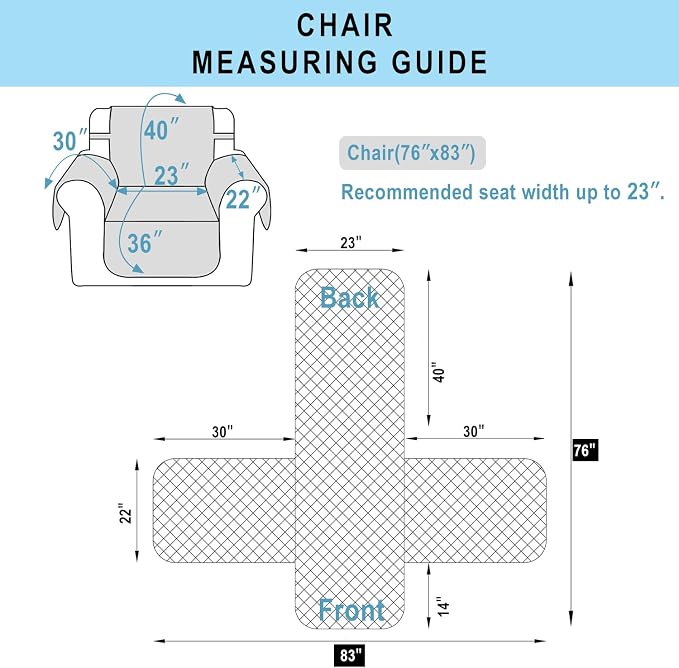 Reversible Recliner Chair Covers, 23" Chair, Light Grey/Beige | Chair Covers for Living Room with Elastic Straps, Water Repellent, Chair Protectors Covers for Dogs