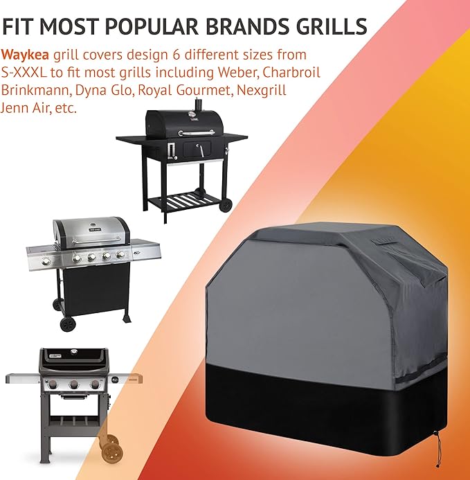 Heavy Duty Grill Cover 56 Inch, 600D Oxford Water Resistant UV & Fade Resistant BBQ Cover for Weber Char-Broil Dyna Glo Nexgrill Charcoal Gas Grill (56”W x 25”D x 45”H, Gray/Black)