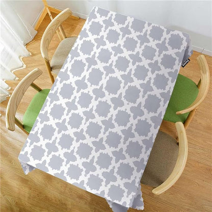 Swono Moroccan Gray White Table Covers 52x70 Inch Modern Geometric Quatrefoil Wipeable Tablecloth Kitchen Dinning Tabletop Decoration, Table Cloth for Outdoor and Indoor Use