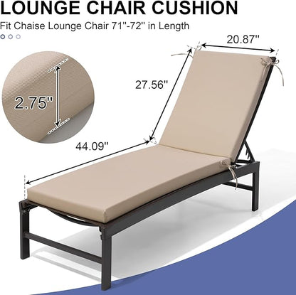 Crestlive Products Waterproof Outdoor Chaise Lounge Cushions Set of 2, Fade Resistant Patio Furniture Lounge Chair Cushion, 72" L x 21" W
