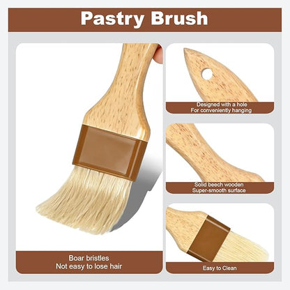 2 pcs Pastry Brush, Natural Bristle Basting Brush for Cooking and Baking, Premium BBQ Brushes for Butter, Oil, Egg, Sauce, Turkey, Marinade and Kitchen Food by SFIUYLB