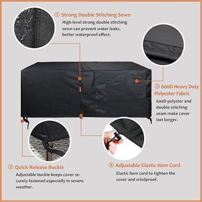 SheeChung Fire Pit Cover Rectangular 50"L x 25"W x 24"H,Waterproof,Heavy Duty 600D Polyester Outdoor Fire Pit Table Covers,Tear Resistant,Patio Deck Box Storage Cover
