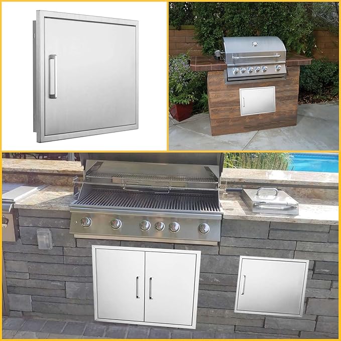 BBQ Access Door Stainless Steel,Overall-Size:23" W 17" H Horizontal Single Door Reversible Open Left or Right, Flush Mount for Outdoor Kitchen