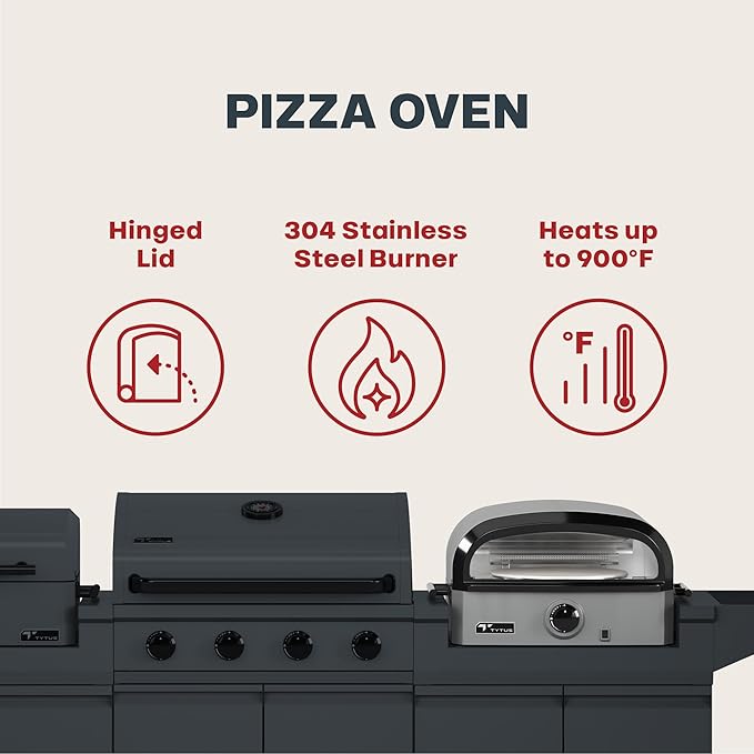 Tytus Anaheim 4-Burner Gas Grill with Two Prep Carts, Pellet Smoker, and Pizza Oven with Cover, Light, and Pizza Tool Kit - Modular Outdoor Kitchen, Quick Assembly, Grill for Outdoor Cooking