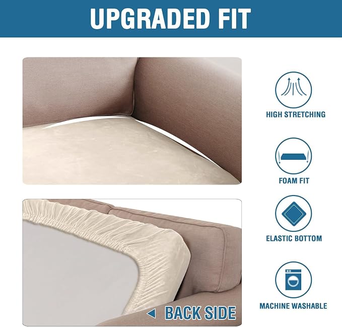 H.VERSAILTEX Velvet Stretch Individual Couch Cushion Cover Plush Cushion Slipcover for Loveseat Sofa Cushion Furniture Protector Seat Cushion Sofa Cover (1 Piece Sofa Cushion Cover, Ivory)