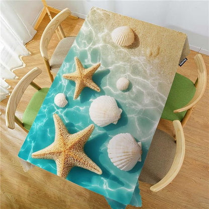Swono 52x70 Inch Ocean Beach Tablecloth Summer Starfish and Seashell Ocean Sea Farmhouse Dining Table Cloth Anti-Stain Talking Table Cover for Kitchen Dinning Room Coffee Store
