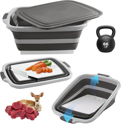 (30L/ 8 Gal) XXL BBQ Prep Tub Collapsible with Cutting Board & Lid Large Capacity 66 bl,Meat Marinating Basin,Bus Tub,Grill Prep Container,Suitable for Kitchen and Outdoor Organization Storage