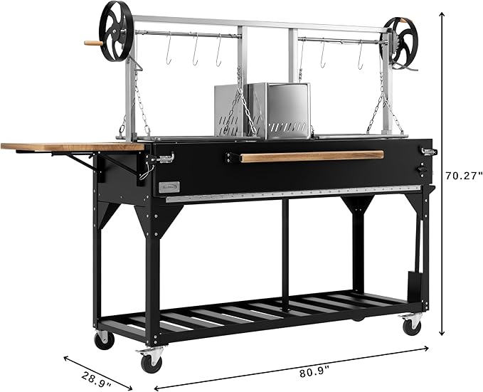 KoolMore 92 in. Charcoal and Wood BBQ Grill, Santa Maria Argentine Style Grill with Dual Adjustable Grate, Heavy Duty, in Black