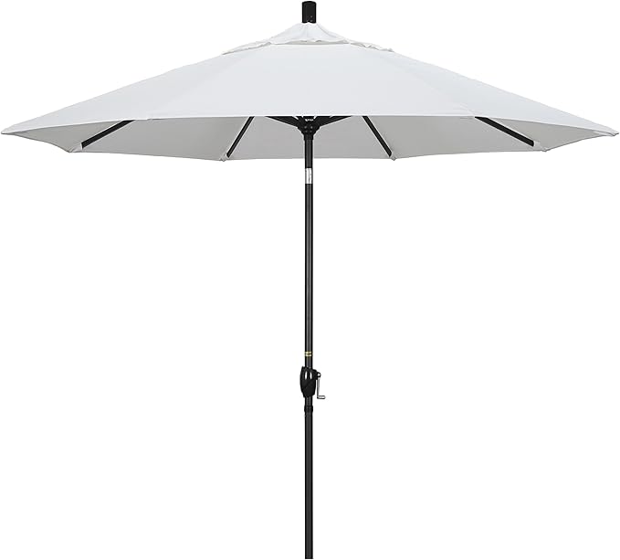 California Umbrella GSPT908302-5404 9' Round Aluminum Market, Crank Lift, Push Button Tilt, Black Pole, Sunbrella Natural