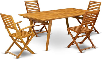 East West Furniture DEBS52CANA 5 Piece Outdoor Patio Dining Sets Includes a Rectangle Acacia Wood Table and 2 Folding Arm Chairs with 2 Side Chairs, 40x72 Inch, Natural Oil