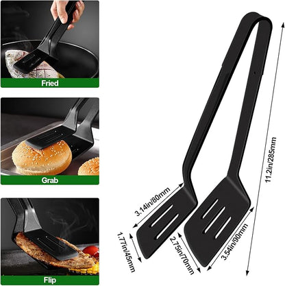 Silicone BBQ Tongs, Stainless Steel Clamp for Grilling & Salad | 11" silicone kitchen tongs, stainless steel BBQ clamp, multipurpose for bread, steak, fish & salad, heat-resistant & non-slip
