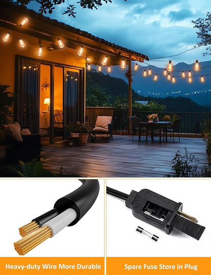 200FT LED Outdoor String Llights – Patio Lights Outdoor Waterproof for Outside – 2700K Vintage Edison Bulb String Light – Shatterproof Hanging Light for Cafe Porch Deck