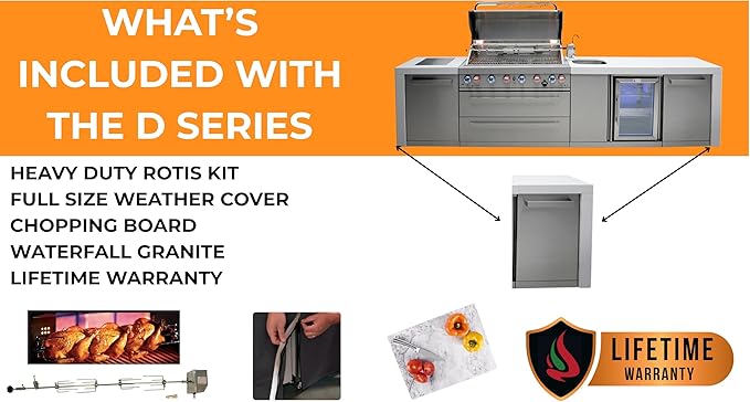 Mont Alpi Premium 82"W x 113"D x 46"H Deluxe L-shaped Modular Stainless Steel Outdoor Kitchen Island with 2 Refrigerators + 32"W 4-Burner BBQ Gas Grill + Faucet & Sink + Storage + Granite Countertops