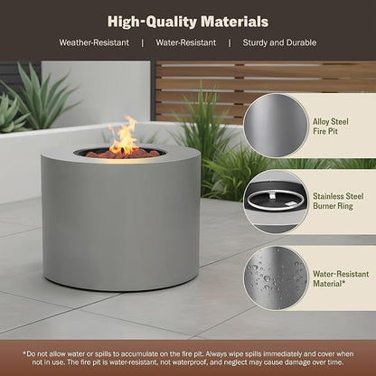 32 Inch Round Propane Fire Pit Table – 50,000 BTU Outdoor Gas Fire Table for Patio, Deck, Backyard, CSA Certified, Alloy Steel with Waterproof Cover, Lava Rocks & Lid, Gray