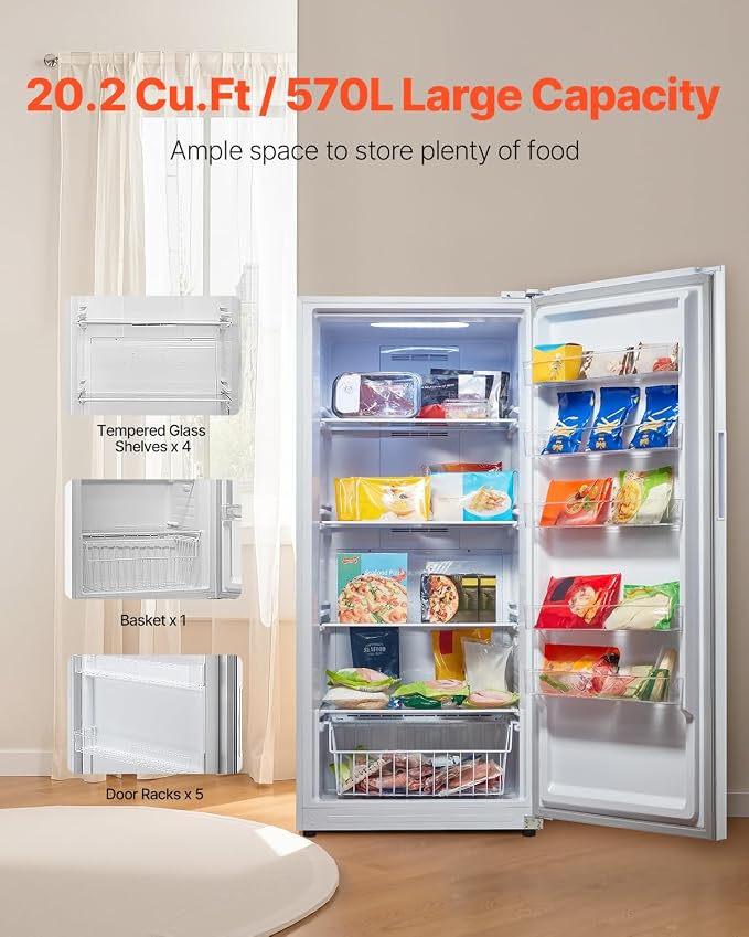 VEVOR Convertible Freezer/Refrigerator, 20.2 Cu.Ft Frost Free Upright Freezer with Temp Control Panel, Door Open too Long Alarm, Adjustable Shelves and LED, Standing Fridge for Kitchen, Office, Garage