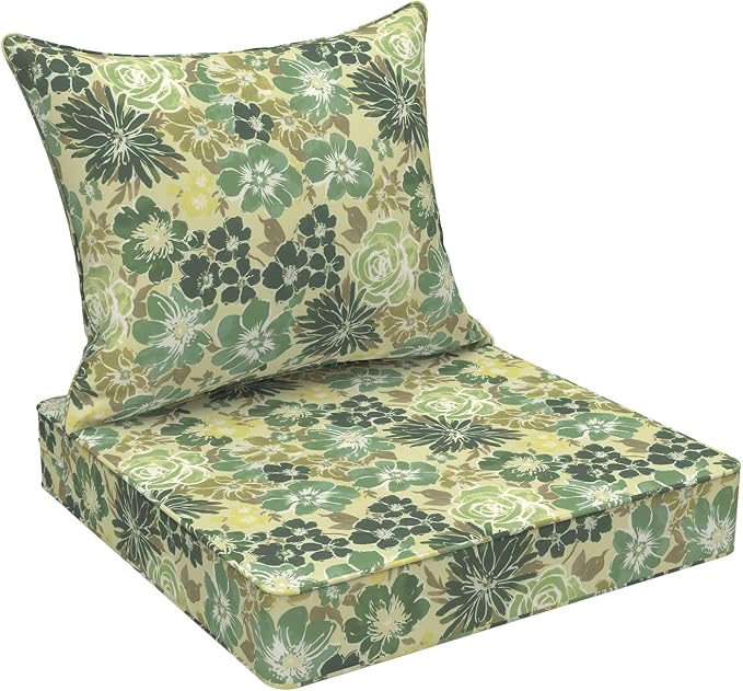 DYTXIII Outdoor Deep Seat Cushion Set, Water Repellent 24"x24" Patio Thick Cushions Replacement with Seat & Back Pillow for Patio Sofa, Wicker Chair, Couch - Green Rose