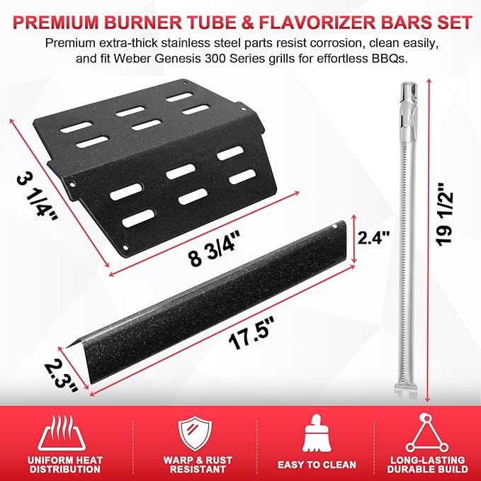 Genesis 300 310 Grill Parts Kit for Weber Genesis E330 E310 S310 E320 S330 S320 EP330 EP310 Parts, Genesis Burner Tube 7621 Flavorizer Bars Heat Deflector Porcelain Steel Grill Parts, 7622 62752