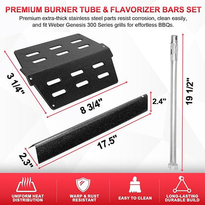Genesis 300 310 Grill Parts Kit for Weber Genesis E330 E310 S310 E320 S330 S320 EP330 EP310 Parts, Genesis Burner Tube 7621 Flavorizer Bars Heat Deflector Porcelain Steel Grill Parts, 7622 62752