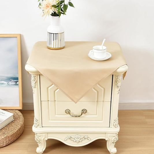 Wolkemer 2 Pack Small Square Beige Tablecloth 24x24 Inch Washable Fabric Table Cover for Nightstand End Bedside Table