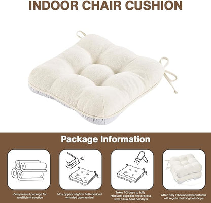 BETU White Chair Cushions for Dining Chairs Set of 4,3.5" Thick Kitchen Table Chair Pads with Ties,Non Slip Backing and Covers, Seat Cushion for Dining Room,Bar,Patio Chairs,15.5"X15.5"X3.5",White