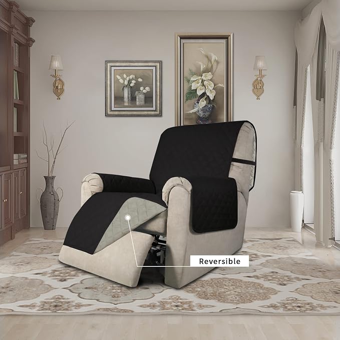 Easy-Going Reversible Couch Cover, Recliner 22 in, Black/Beige | Machine Washable Slipcover For Dogs, Water Resistant Furniture Mat For Living Room, Non-Slip Sofa Cover, Pet Friendly
