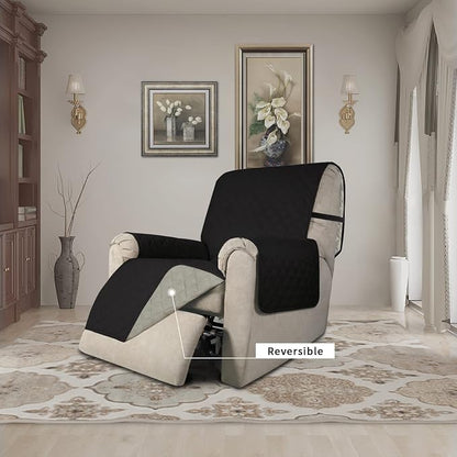 Easy-Going Reversible Couch Cover, Recliner 22 in, Black/Beige | Machine Washable Slipcover For Dogs, Water Resistant Furniture Mat For Living Room, Non-Slip Sofa Cover, Pet Friendly