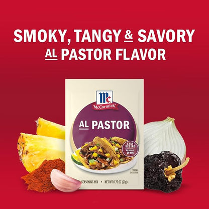 McCormick Seasoning Mix, Al Pastor, Smoky, Tangy & Savory Al Pastor for Tacos, Rice Bowls & Burritos, Ready to Serve In 20 Minutes, 0.75 oz (Pack of 12)
