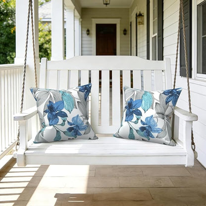 LVTXIII 2 Pack Outdoor Throw Pillow Covers for Patio Furniture, 16x16 Inch Square Pillow Case, Water-Repellent Cushion Covers for Garden, Porch, Sofa, Clemens Noir Blue