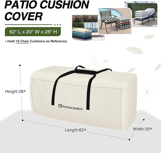 Porch Shield Outdoor Cushion Storage Bag 62 inch Waterproof Outside Storage Bags for Patio Furniture with Zippers and Handles