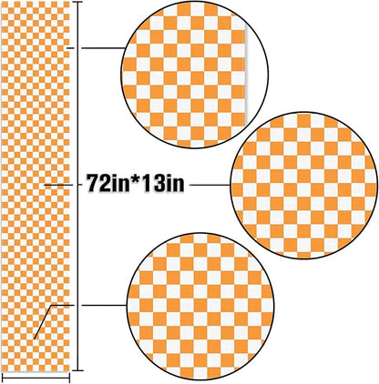 Orange White Checkered Table Runner Fall Thanksgiving Harvest Checkerboard Decoration for Wedding Birthday Bridal Baby Shower Christmas Home Party Kitchen Island Decor 13" x 72"