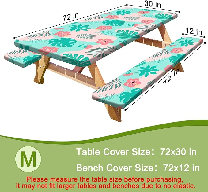 Picnic Table and Bench Cover Set, Waterproof Fitted Elastic Cloth | Portable Camping Essentials With Built-In Storage Pocket And Waterproof Fabric For Outdoor RV Or Picnic Table Use