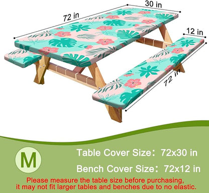Picnic Table and Bench Cover Set, Waterproof Fitted Elastic Cloth | Portable Camping Essentials With Built-In Storage Pocket And Waterproof Fabric For Outdoor RV Or Picnic Table Use