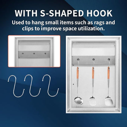 Treshin Outdoor Kitchen Door 17" W x 24" H, Single BBQ Access Doors | Stainless Steel Door with Magnetic Closure & Hooks, Flush Mount for Grill Island, Outdoor Kitchens, BBQ Station