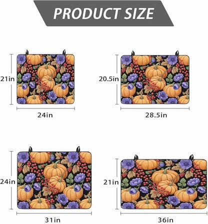 Orange Pumpkin Fall Stove Top Cover for Electric Stove, Thanksgiving Purple Floral Berry Farmhouse Heat-proof & Non Slip Glass Top Stove Cover Protector, Kitchen Flat Cooktop Rubber Mat 36x21 Inches