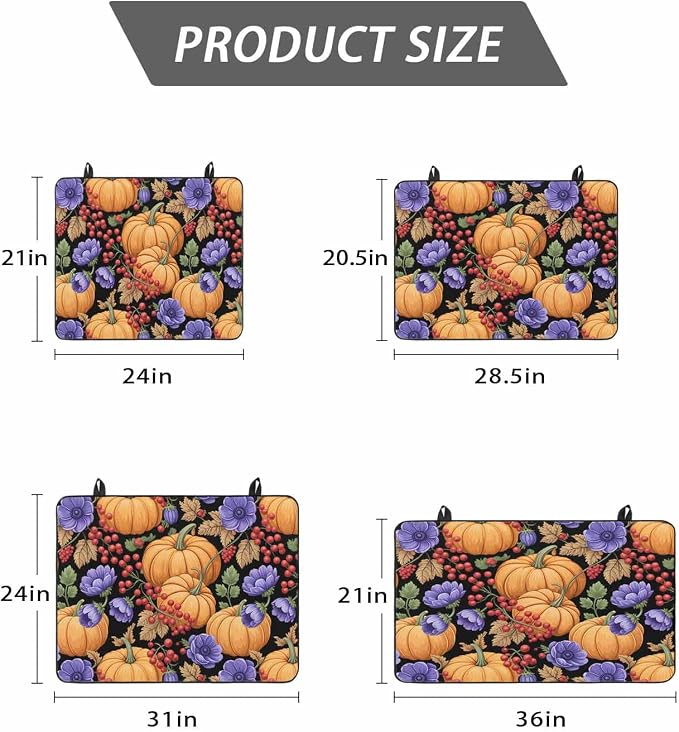 Orange Pumpkin Fall Stove Top Cover for Electric Stove, Thanksgiving Purple Floral Berry Farmhouse Heat-proof & Non Slip Glass Top Stove Cover Protector, Kitchen Flat Cooktop Rubber Mat 31x24 Inches