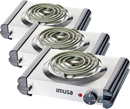 IMUSA USA GAU-80311 Electric Single Burner 1000-Watts, Stainless Steel, Silver (Pack of 3)