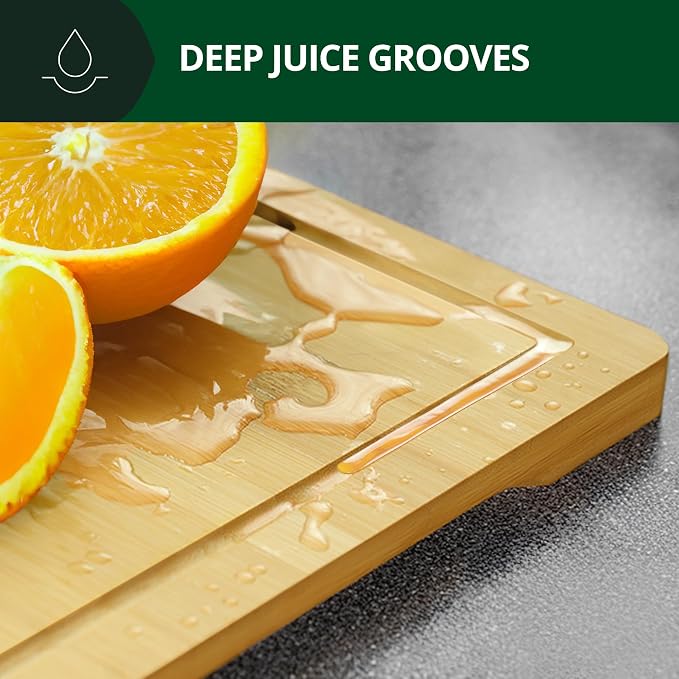 ROYAL CRAFT WOOD Bamboo Cutting Boards for Kitchen -Kitchen Chopping Board for Meat (Butcher Block) Cheese and Vegetables | Wooden Cutting Board Heavy Duty Serving Tray with Handles (XXXL, 24" x 18")