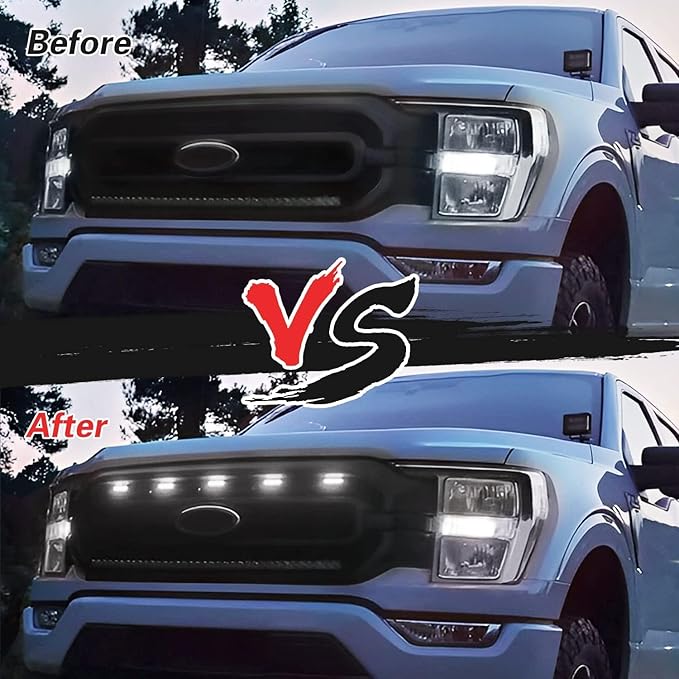 ‎MODIPIM 5PCS White LED Front Grille Lights for Ford F150 XL/XLT/XLT Sporting 2021-2023 Front Grill Smoked Lens Running Light Kit with Wiring Harness