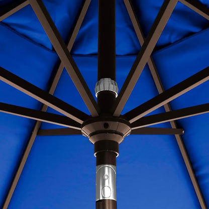 California Umbrella 12-Year-Non-Fading, 9Ft Premium Sunbrella Patio Umbrella, Hand-Crank, Button-Tilt, Bronze Frame, True Blue Fabric
