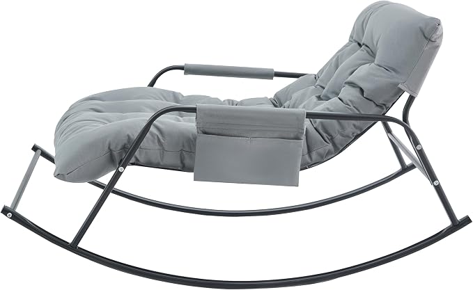 Rocking Papasan Chair, Leather Upholstered Lounge Chair, Gray | Extra-Wide Rocking Chair with Technical Leather Upholstery, Sturdy Frame and Smooth Glide for Indoor / Outdoor Scenes