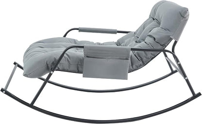 Rocking Papasan Chair, Leather Upholstered Lounge Chair, Gray | Extra-Wide Rocking Chair with Technical Leather Upholstery, Sturdy Frame and Smooth Glide for Indoor / Outdoor Scenes