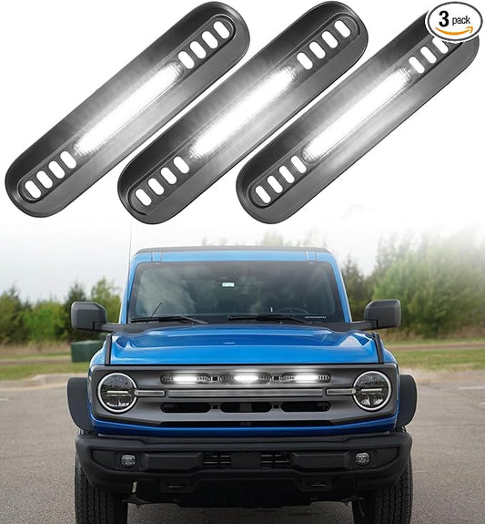 Front Bumper Grill Lights for Ford Bronco 2021-2024 LED Marker Head Light Bar Lamps DRL Insert Accessories, Only Fits Big Bend & Outer Bank 2/4 Door (White)