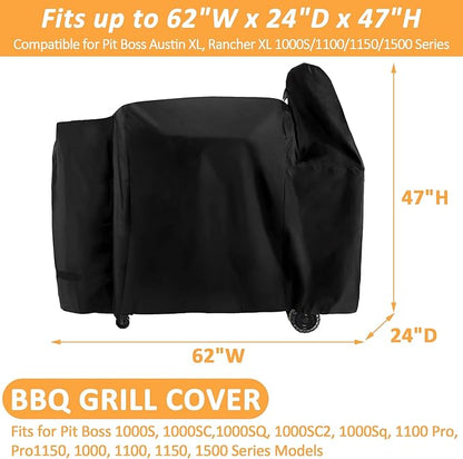 Smoker Grill Cover for Pit Boss Austin XL/Rancher XL Series, for Pit Boss 1000S, 1000SC, 1000SC2, 1000SQ, 1100, 1100 Pro, 1150 Series Wood Pellet Grill, 600D Waterproof Heavy Duty Austin XL Cover