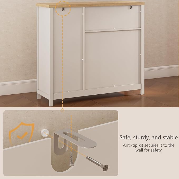 Viaozutis Coffee Bar Cabinet with Doors and Drawer, 35.4" Kitchen Storage Cabinet with Adjustable Shelf, Freestanding Buffet Sideboard for Dining Room, Bathroom, Entryway, White