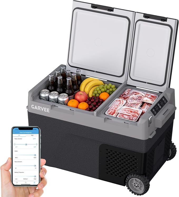 Garvee Car Refrigerator, 40QT(38L) Dual Zone 12/24V Electric Cooler | Portable Freezer Compressor Rapid Freezing -4°f to 68°f, Car Fridge Internal Battery (Not Included) Portable Refrigerator