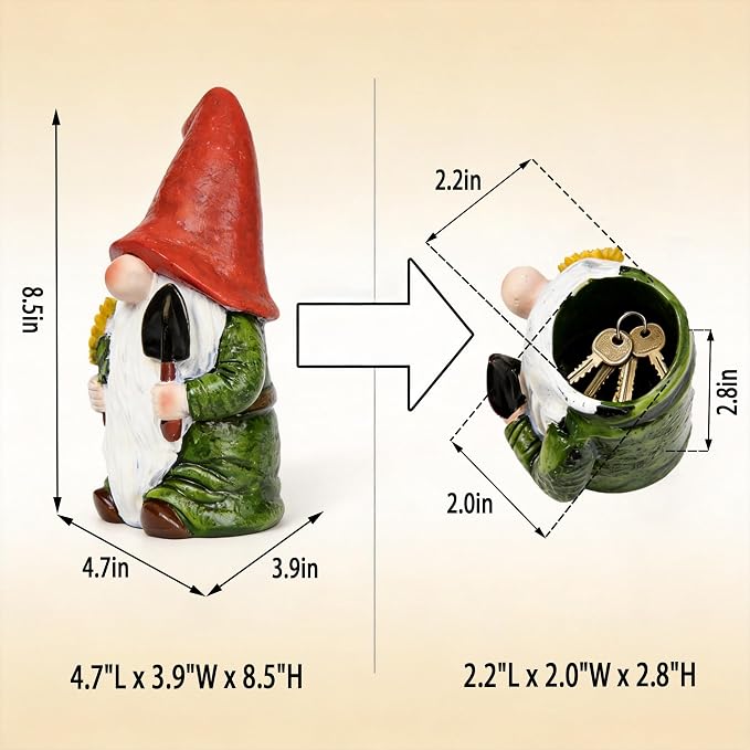 Hide a Key Outside Garden Gnomes Key Hider, 8 Inch Funny Dwarf Statue with Hidden Safe Secret Compartment, Waterproof Lock Box for Spare Keys, Outdoor Yard Patio Lawn Decor