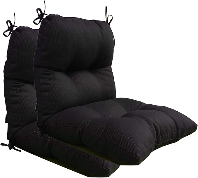 Outdoor Chair Cushions, Fade Resistant Replacement Tufted Cushion for Patio Dining Chair, Set of 2 Black